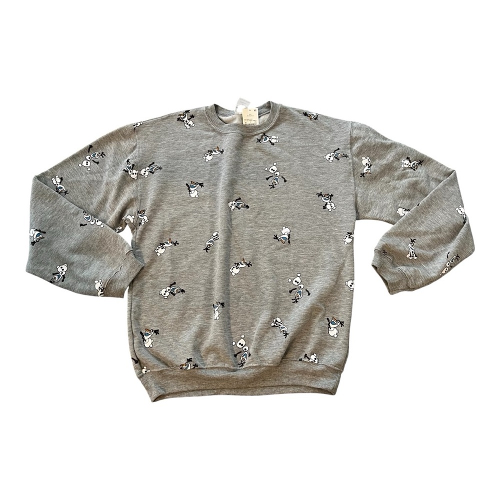 NWT Disney Frozen Olaf Heather Gray Graphic Crew Neck Sweater Size XS - Picture 2 of 8